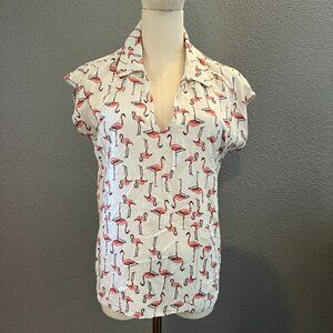 MODCLOTH ANTHROPOLOGIE FLAMINGO NOVELTY PRINT TOP BLOUSE - EUC - SMALL